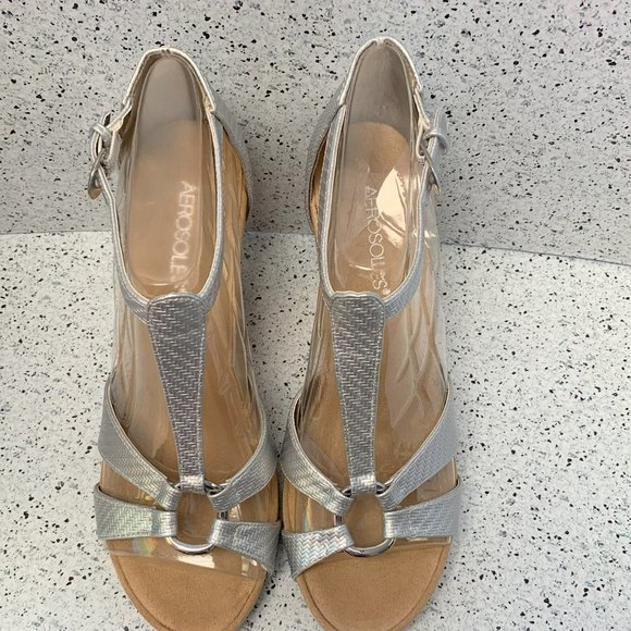 Aerosoles Silver Plush Ahead Size U.S. 9 (M) Corked Wedged Sandal BNIB - Picture 3 of 4